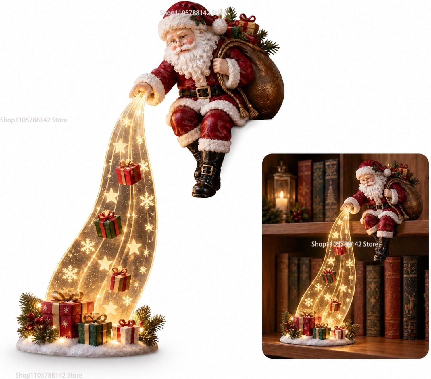 Lighting Christmas Decor - Decoración navideña para estantes con iluminación,